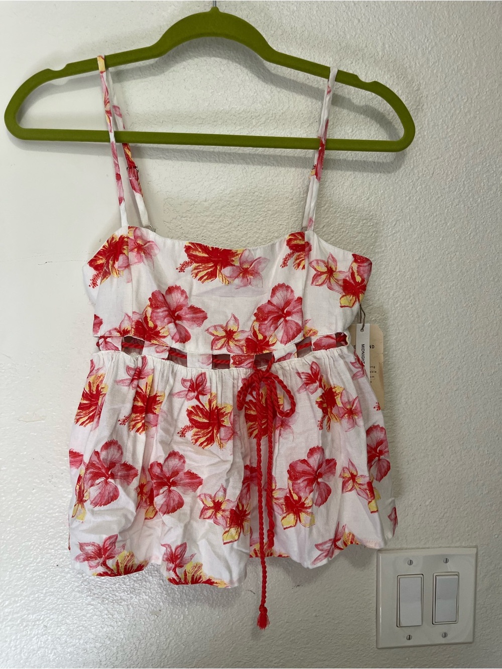 Floral Tie-Waist Spaghetti Strap Tank Top - Red & White